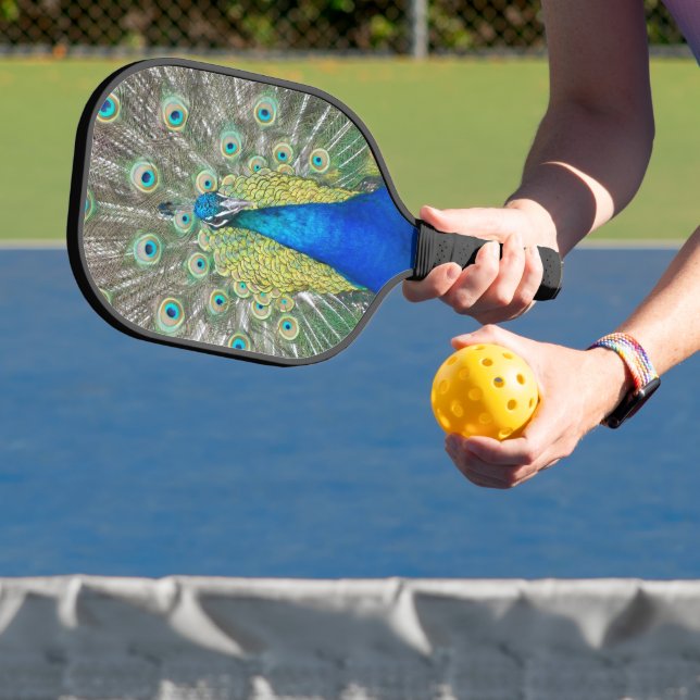 Blauer Pfauenfeder Pickleball Schläger (InSitu)