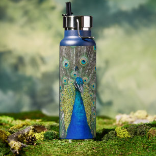 Blauer Pfauenfeder Trinkflasche