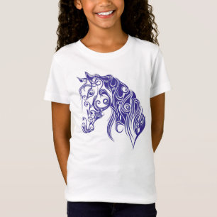 Blauer Pferdeentwurfs-Mädchen-T - Shirt