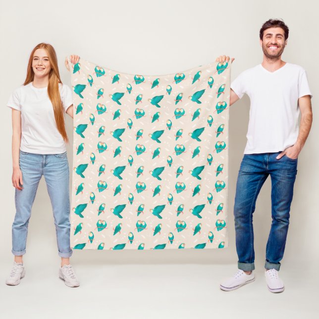 Blauer Pfirsich gegenüber Lovebird Fleecedecke (Beispiel)