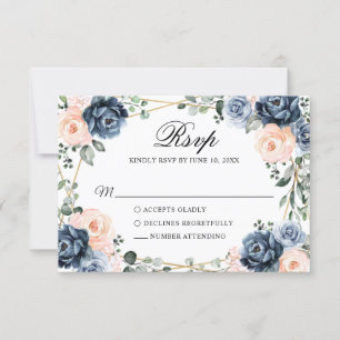 Blauer Pfirsichblutdruck Geometric Floral Wedding RSVP Karte
