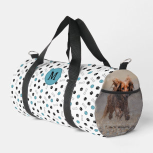 Blauer Pfoten Knochen Ball Hunde Foto und Monogram Duffle Bag
