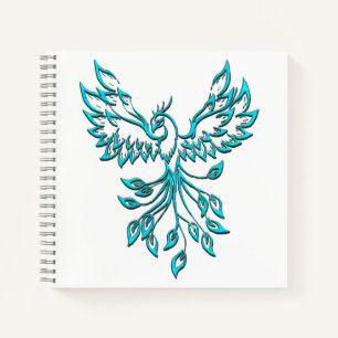 Blauer Phönix erhebt sich auf Weiß Notizbuch