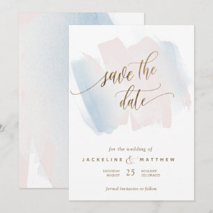 Blauer Pinselstrich, minimale Hochzeit Save The Date