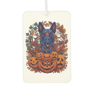 Blauer Pitbull Halloween Kürbisse Herbstlaub Flede Autolufterfrischer