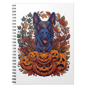 Blauer Pitbull Halloween Kürbisse Herbstlaub Flede Notizblock