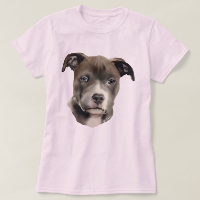 Blauer Pitbull Hund T-Shirt (Design vorne)