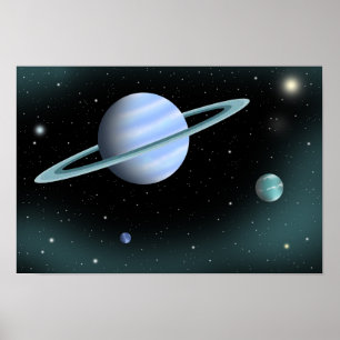 Blauer Planet mit Ring gekrönt. Poster