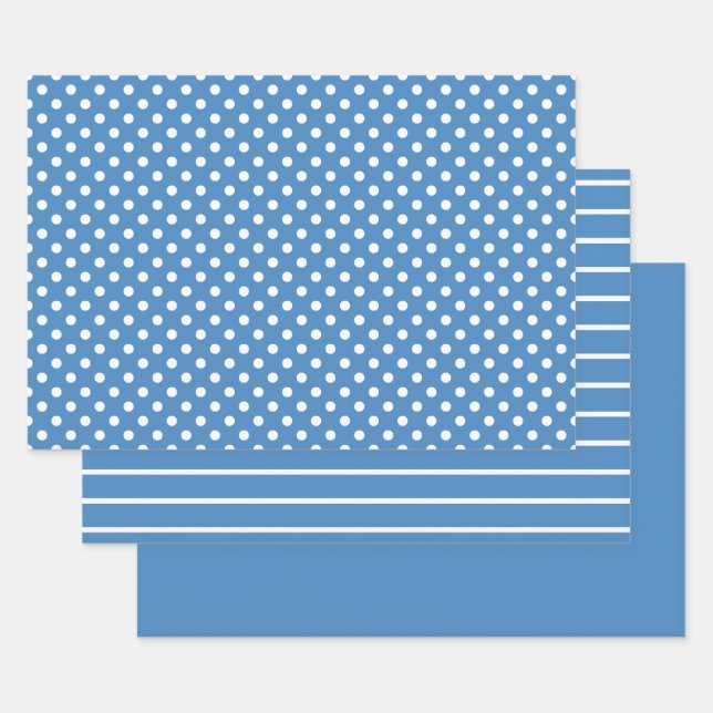 Blauer Polka-Dotstreifen Geschenkpapier Set (Set)