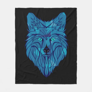 Blauer Poly-Wolfkopf Fleecedecke