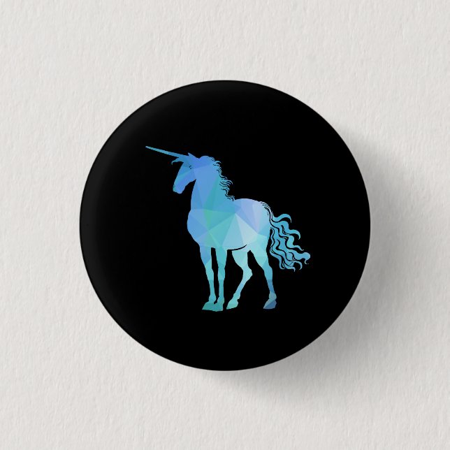 Blauer Polygon-Einhorn-Knopf Button (Vorderseite)