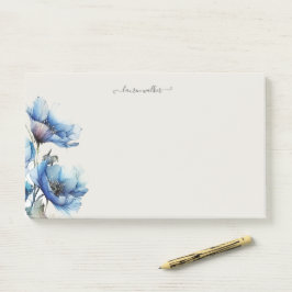 Blauer Poppy Floral Monogram Post-it Klebezettel