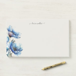 Blauer Poppy Floral Monogram Post-it Klebezettel