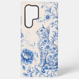 Blauer Porzellan-Katz-Blumen-Handyhülle Samsung Galaxy Hülle