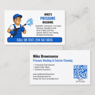 Blauer Power Washer Mann QR-Druckreinigung Visitenkarte