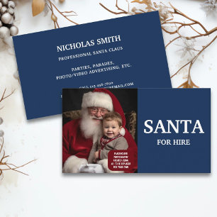 Blauer professioneller Santa zum Mieten Foto Visitenkarte