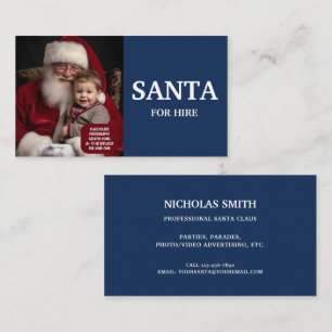 Blauer professioneller Santa zum Mieten Foto Visitenkarte