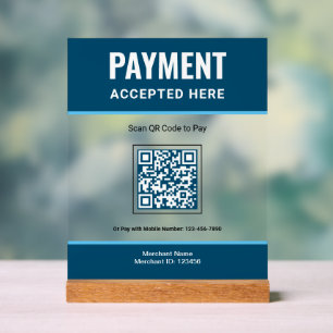 Blauer QR-Code Geschäftszahlung scannen Acrylschild