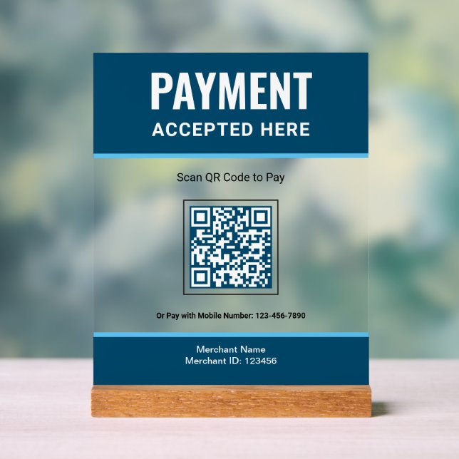 Blauer QR-Code Geschäftszahlung scannen Acrylschild (Neutral)