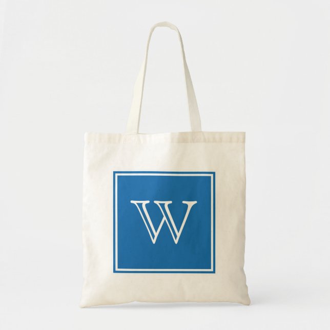 Blauer Quadrat Monogramm Totbeutel Tragetasche (Vorne)