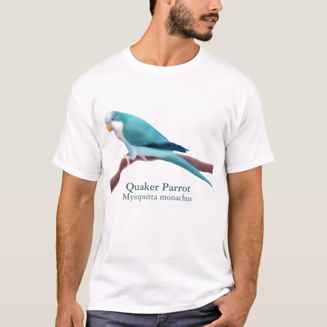 Blauer Quäker-Papageien-T - Shirt (Vorderseite)