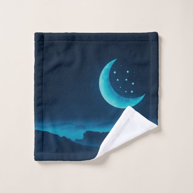 Blauer Quarter Mond und Gebirge | Handtuch Set (Waschlappen)