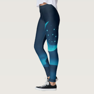 Blauer Quarter Mond und Gebirge Leggings