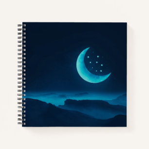 Blauer Quarter Mond und Gebirge   Notizbuch