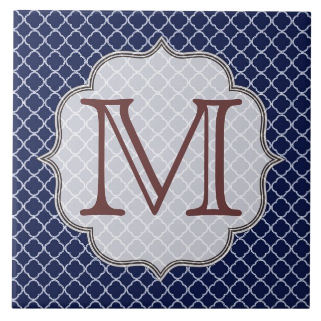 Blauer Quarterfolie Latti Monogram Display Tile Fliese (Vorderseite)