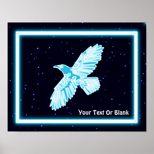 Blauer Rabe Auf Sternen Poster (Vorne)