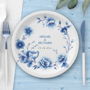 Blauer Rahmen Chinoiserie Blume Hochzeit Pappteller