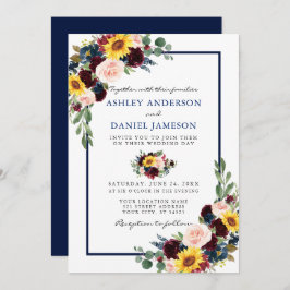 Blauer Rahmen für Hochzeiten mit Wasserfarbe Einladung