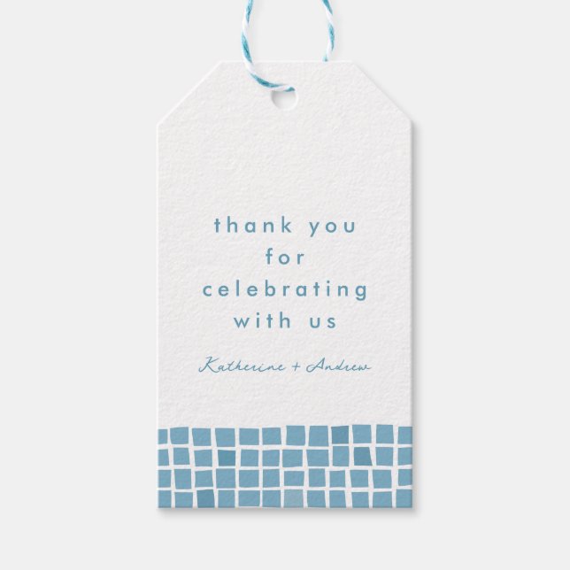 Blauer Rahmen griechische Hochzeit danke Ihnen für Geschenkanhänger (Vorderseite)