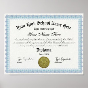 Blauer Rahmen High School Abschluss Diplom Zertifi Poster