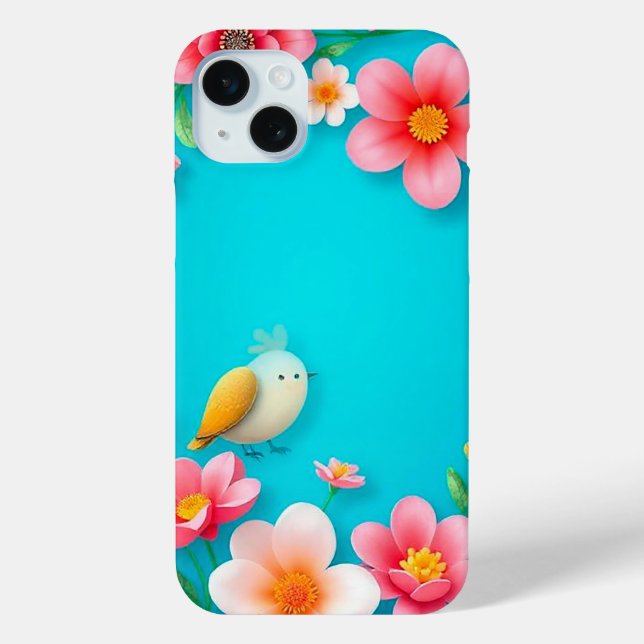 Blauer Rahmen mit bunten Vögeln Case-Mate iPhone Hülle (Rückseite)