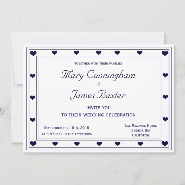 BLAUER RAHMEN MIT HERZEN (horizontal) Einladung (Vorderseite)