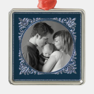 Blauer Rahmen Silbernes Ornament