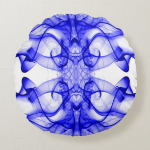 Blauer Rauch auf weiß Rundes Kissen