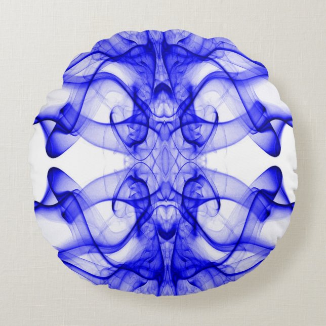 Blauer Rauch auf weiß Rundes Kissen (Vorderseite)
