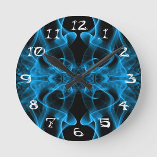 Blauer Rauch Symmetrischer Minimalistischer Schwar Runde Wanduhr