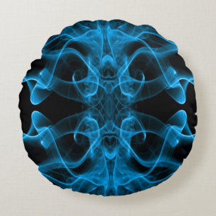 Blauer Rauch Symmetrischer Minimalistischer Schwar Rundes Kissen