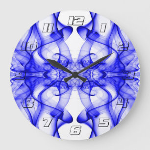 Blauer Rauch Symmetrisches Minimalistisches Weiß Große Wanduhr