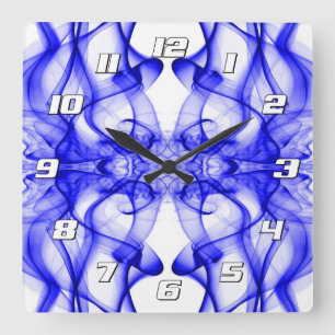 Blauer Rauch Symmetrisches Minimalistisches Weiß Quadratische Wanduhr