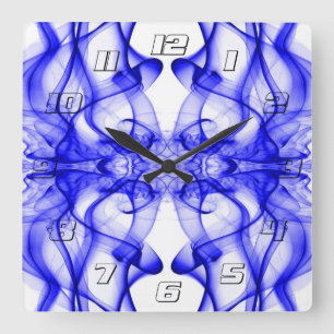 Blauer Rauch Symmetrisches Minimalistisches Weiß Quadratische Wanduhr
