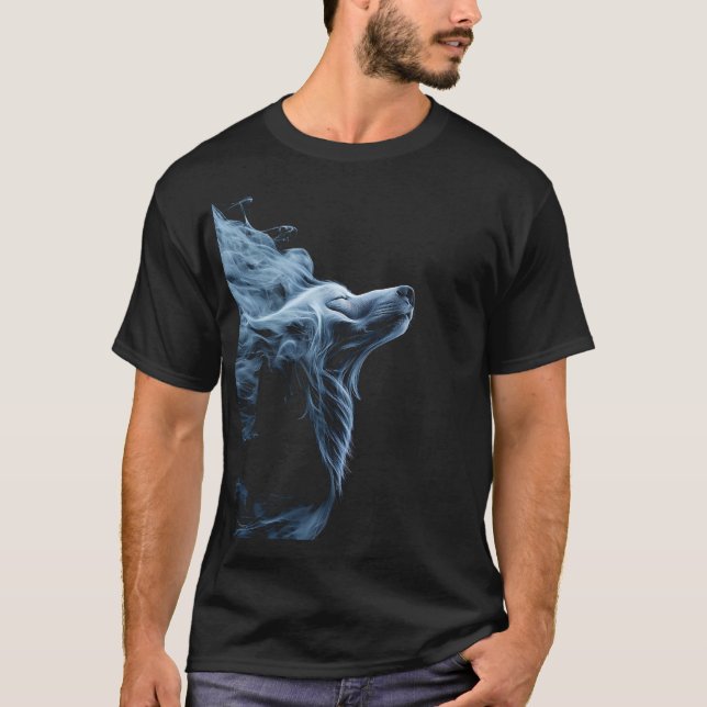 Blauer Rauch Wolf T-Shirt | Mystischer Wolf Grafik (Vorderseite)