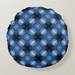 Blauer Räumlicher Geometrischer Rundes Kissen