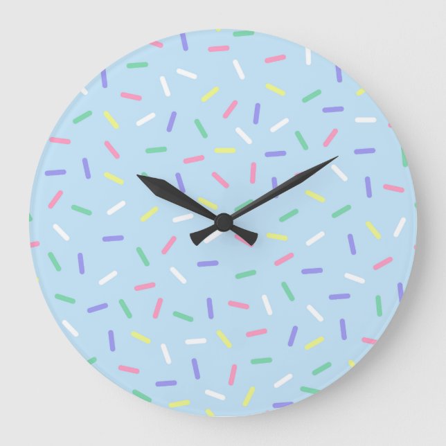 Blauer Regenbogen Sprinklen Konfetti Spaß farbenfr Große Wanduhr (Vorderseite)