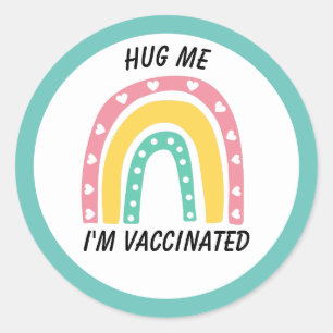Blauer Regenbogen Umarmung Ich bin geimpfter Knopf Runder Aufkleber