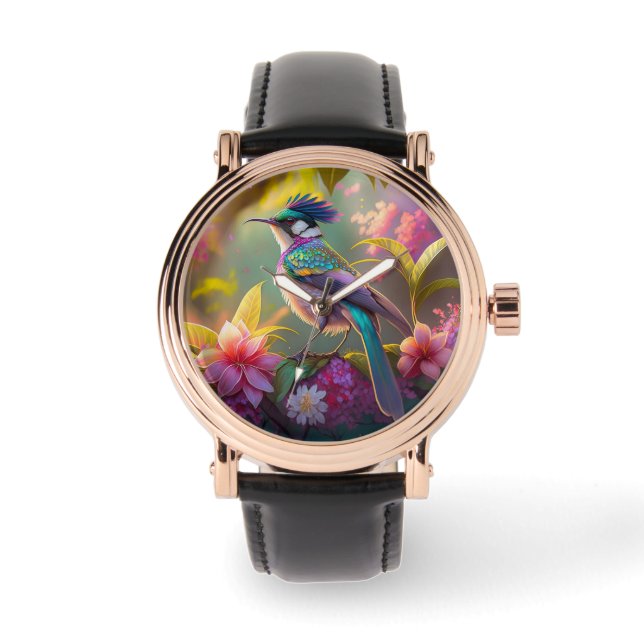 Blauer Regenbogen Winged Sunbird Fantasy Bird Armbanduhr (Vorderseite)