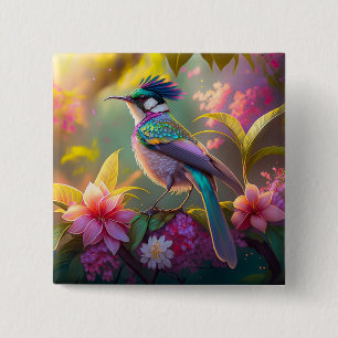 Blauer Regenbogen Winged Sunbird Fantasy Bird Button